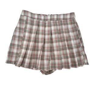 Lovely Day Pink Green Plaid Pleated Mini Skort Skirt Size Medium Women’s